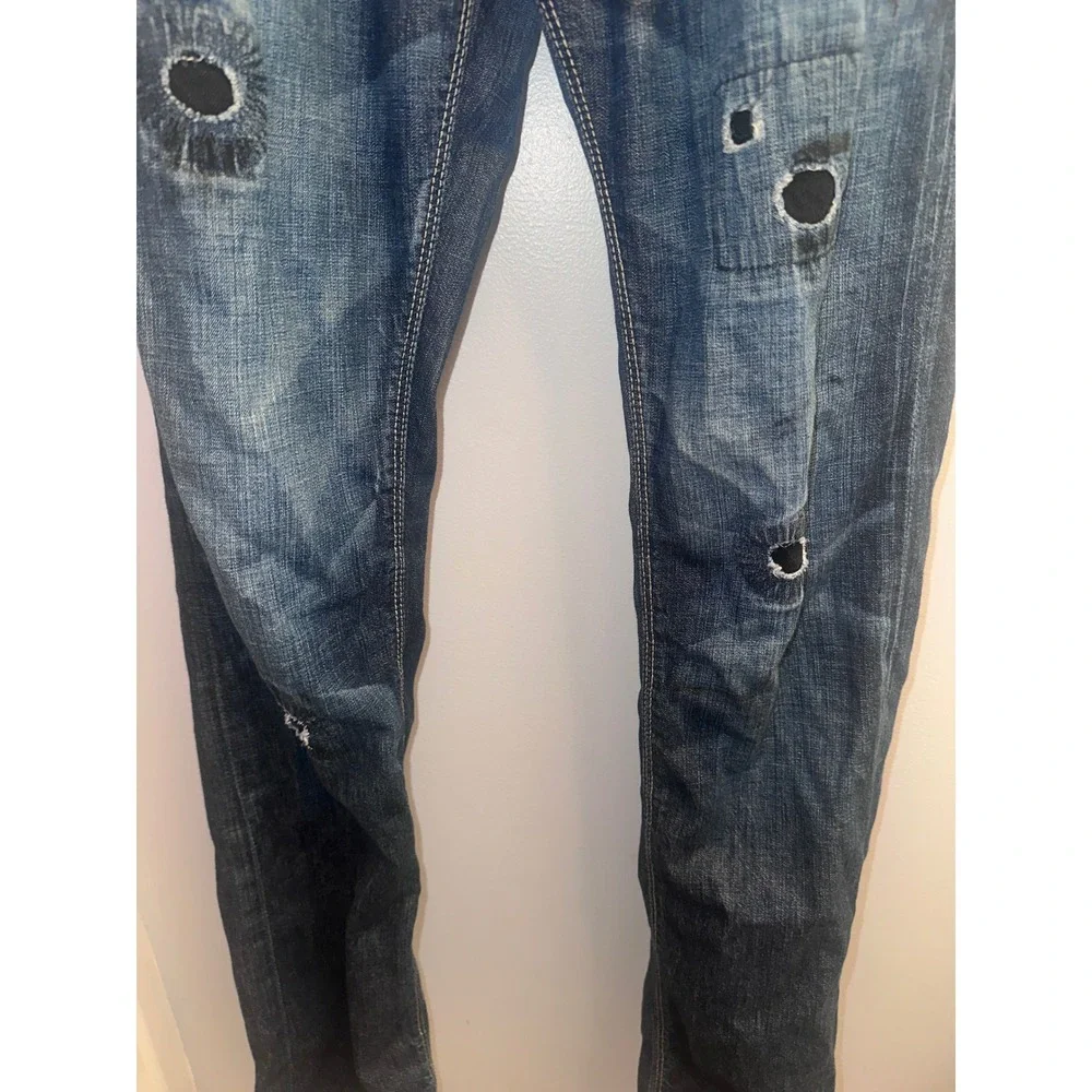 Calvin Klein Jeans Rocker Low Rise Straight Distressed Patchwork Denim Blue Mens